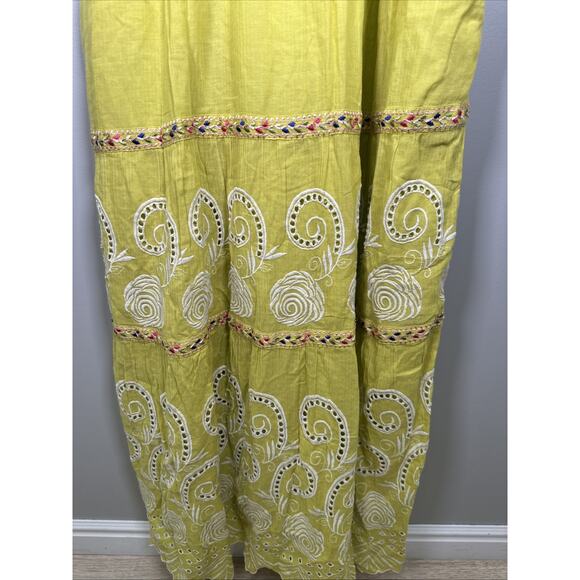 Sundance Remi Eyelet Maxi Dress XXL Bright Yellow Green Embroidered Cotton Flowy - Picture 3 of 12